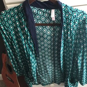 Navy and green cardigan